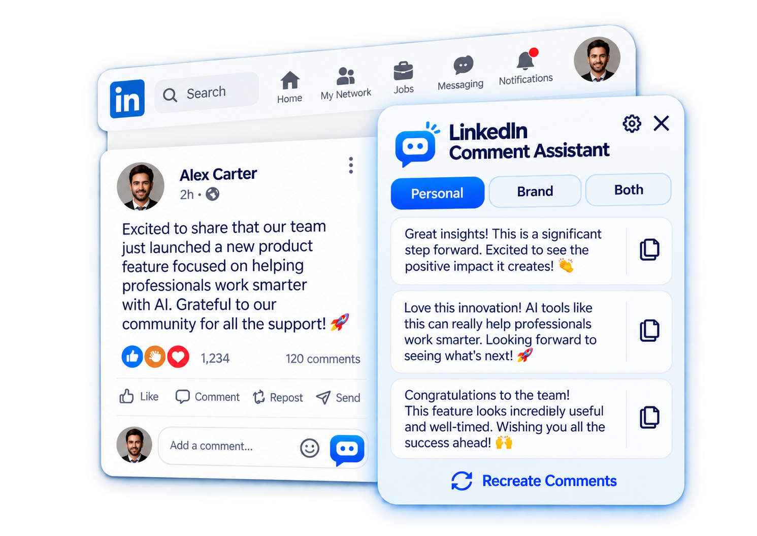 LinkedIn Comment Assistant interface preview